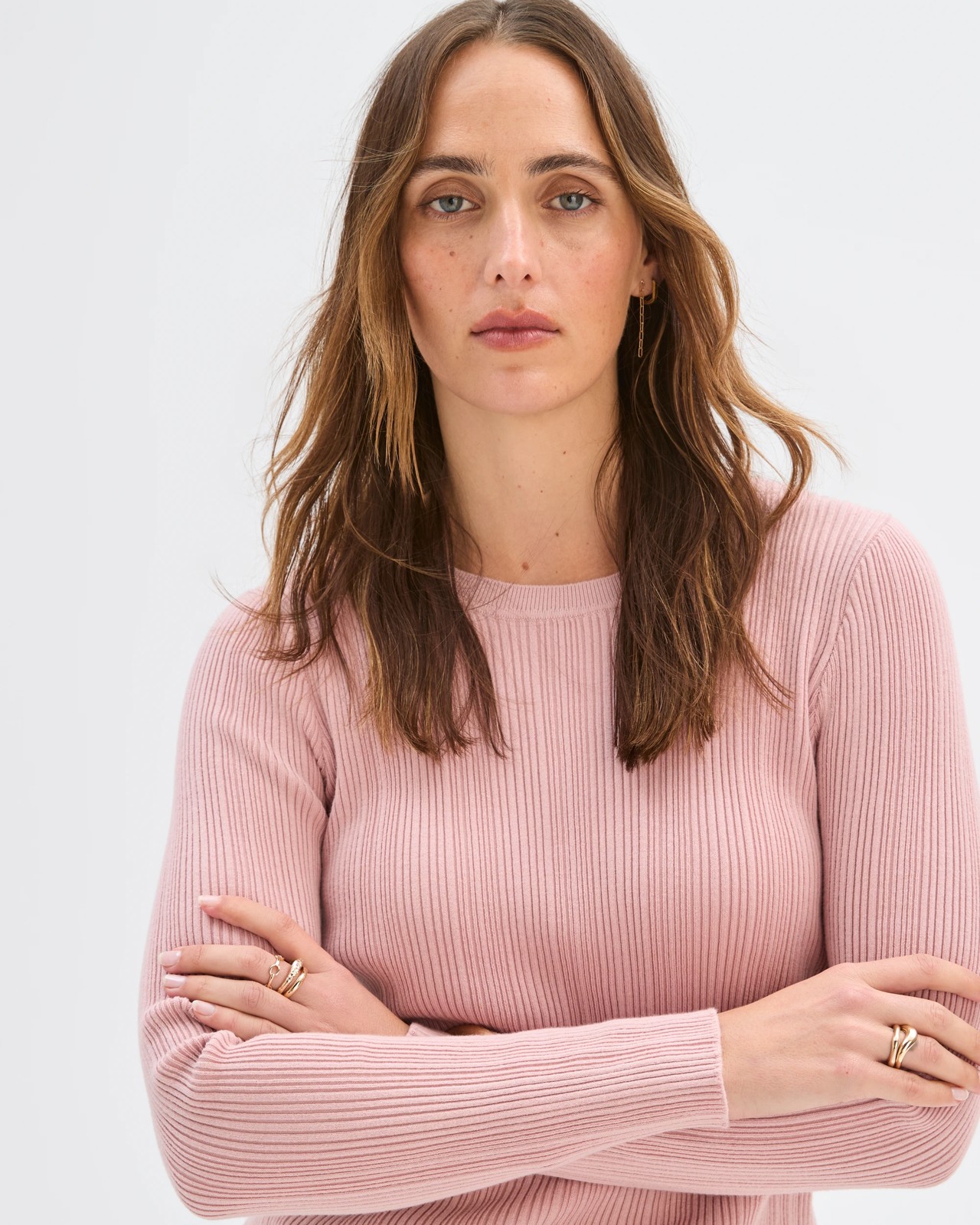 Australian Cotton Blend Variegated Rib Knitted Jumper - Soft Blush 4 of 5