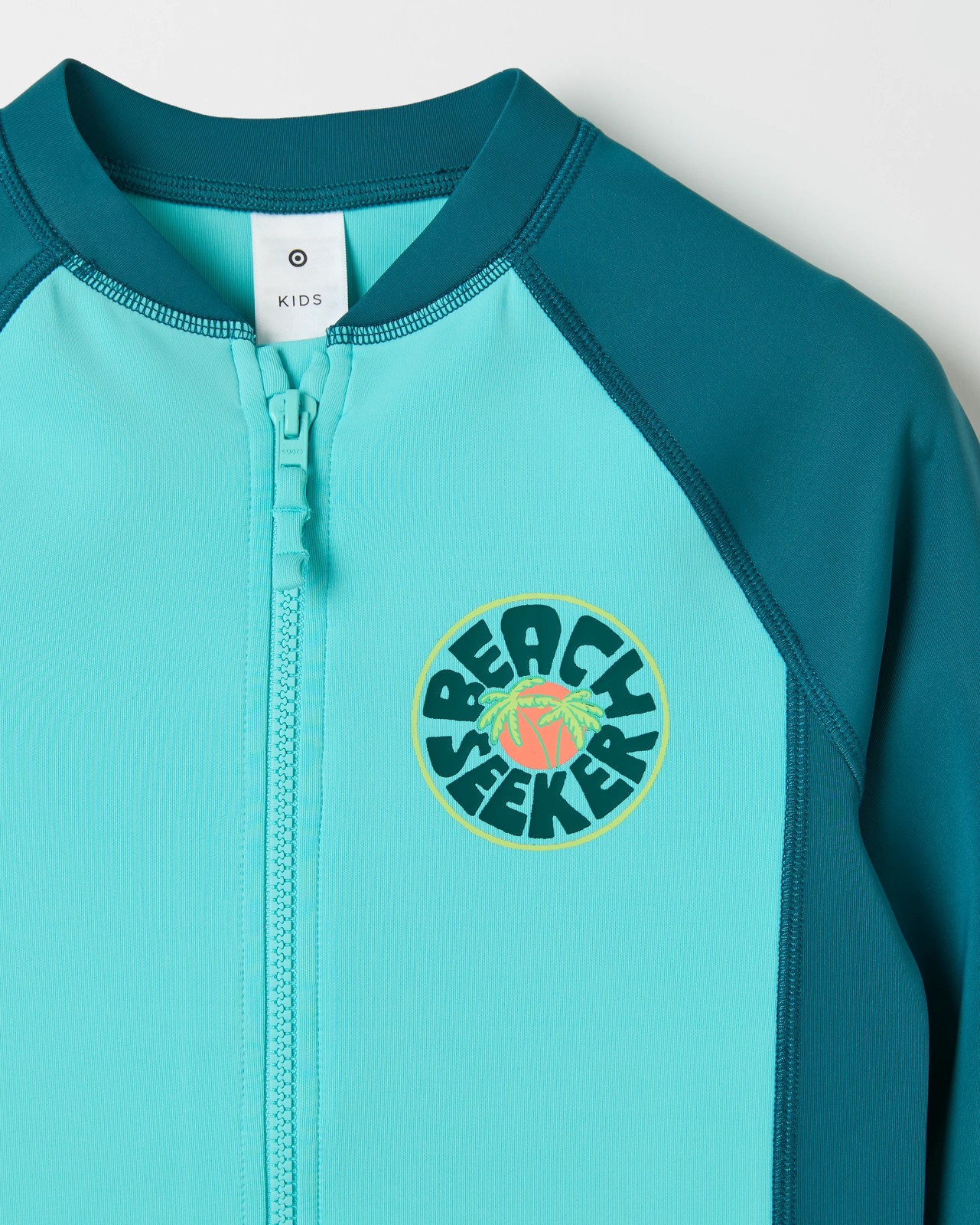 Long Sleeve Zip Through Swim Rashie - Green 2 of 2