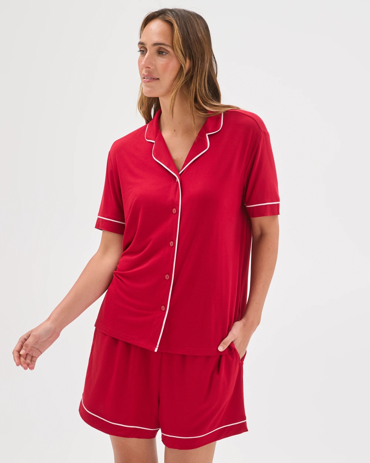Bamboo Top and Shorts Pyjama Set - Red 2 of 6