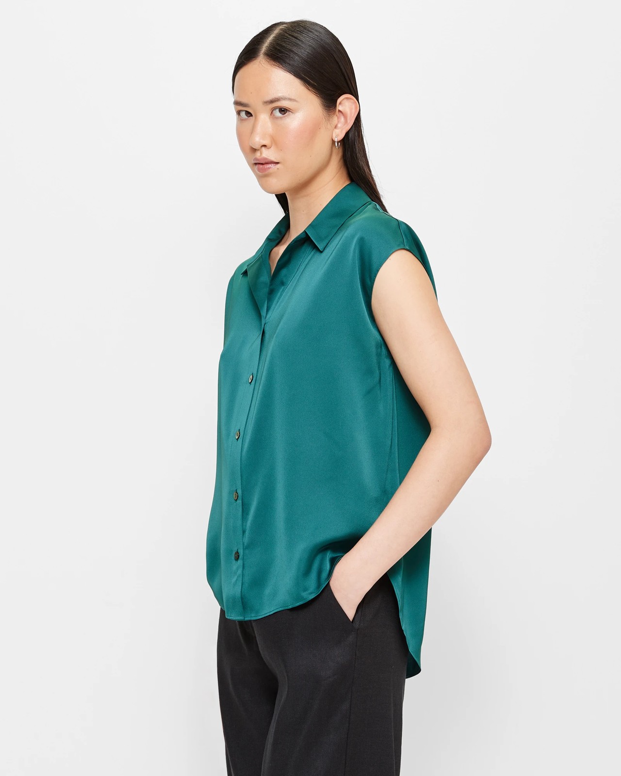 Satin Sleeveless Button Through Shirt - Preview 3 of 5