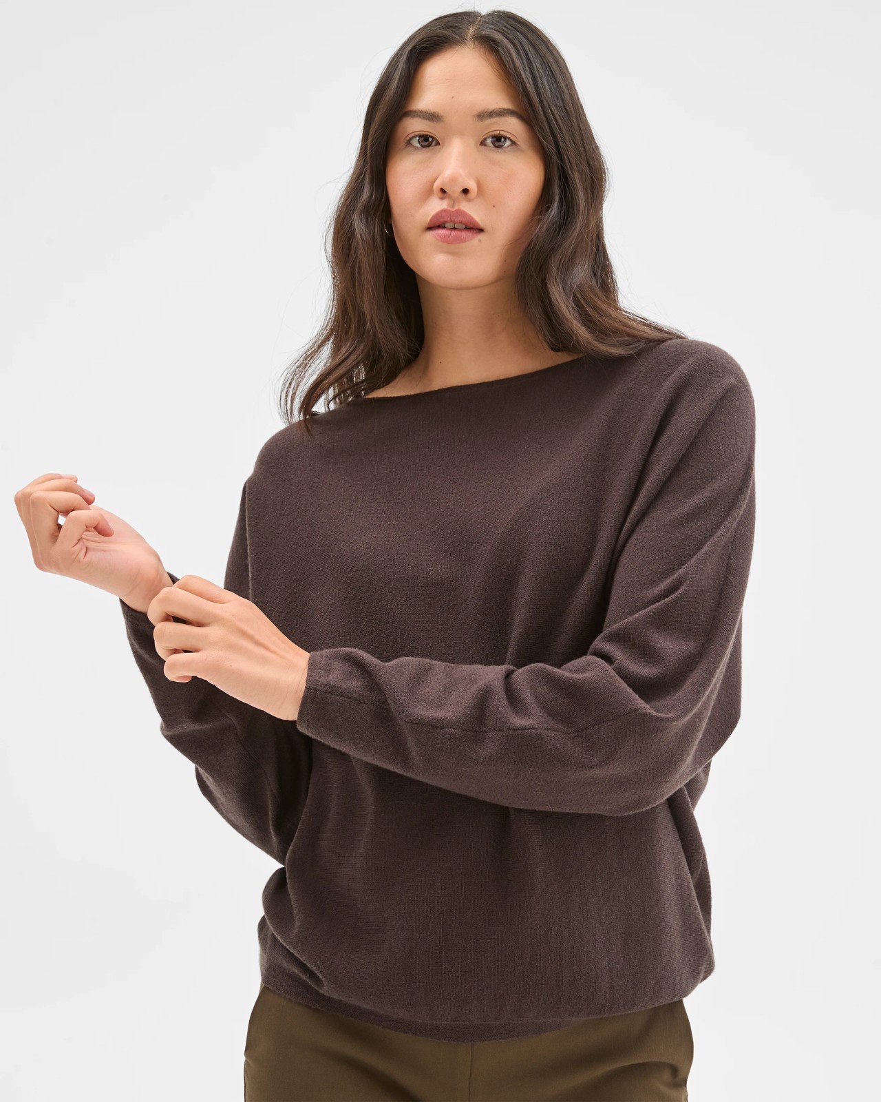 Preview Dolman Sleeve Boat Neck Knit Sweater - Truffle 4 of 5