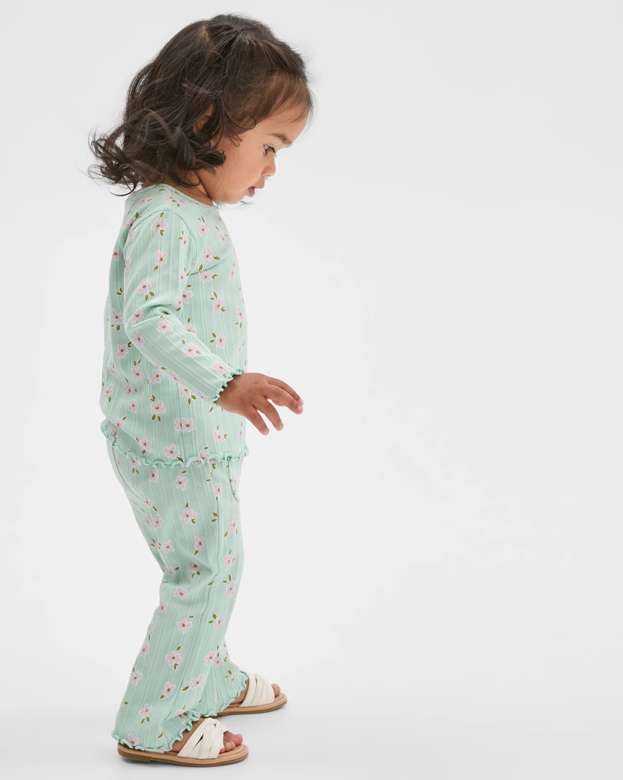 Baby Organic Cotton Ribbed Pocket Front Flare Leggings - Green Daisy 3 of 5