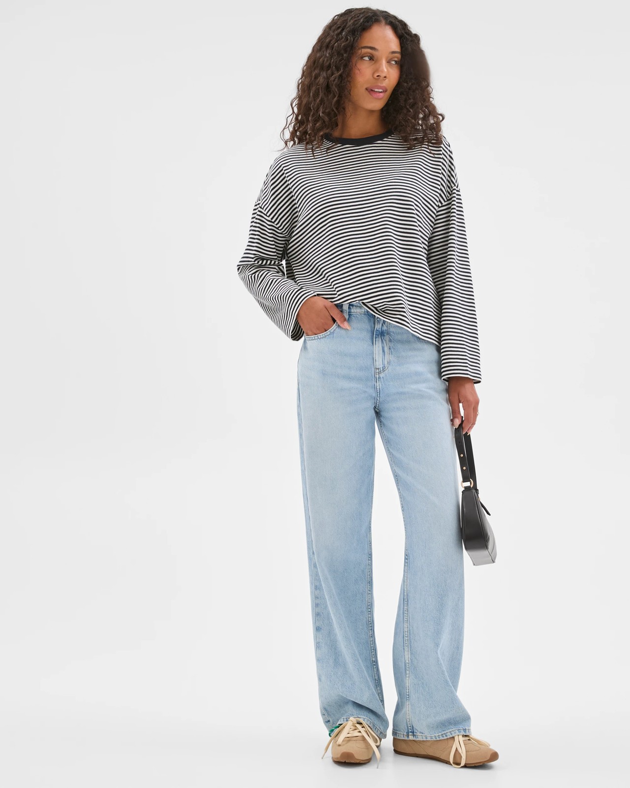 Australian Cotton Long Sleeve Heavyweight Oversized T-Shirt - Black / White Stripe 2 of 5