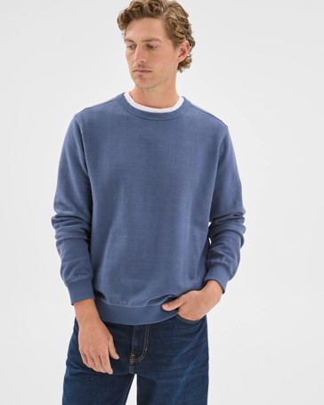 Australian Cotton Herringbone Long Sleeve Crew Neck Fleece Top