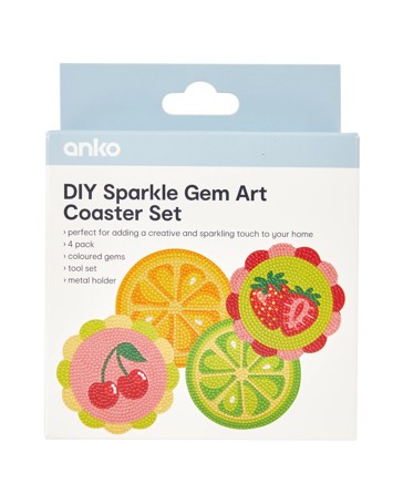 Anko DIY Sparkle Gem Art Coaster Set - Fruit