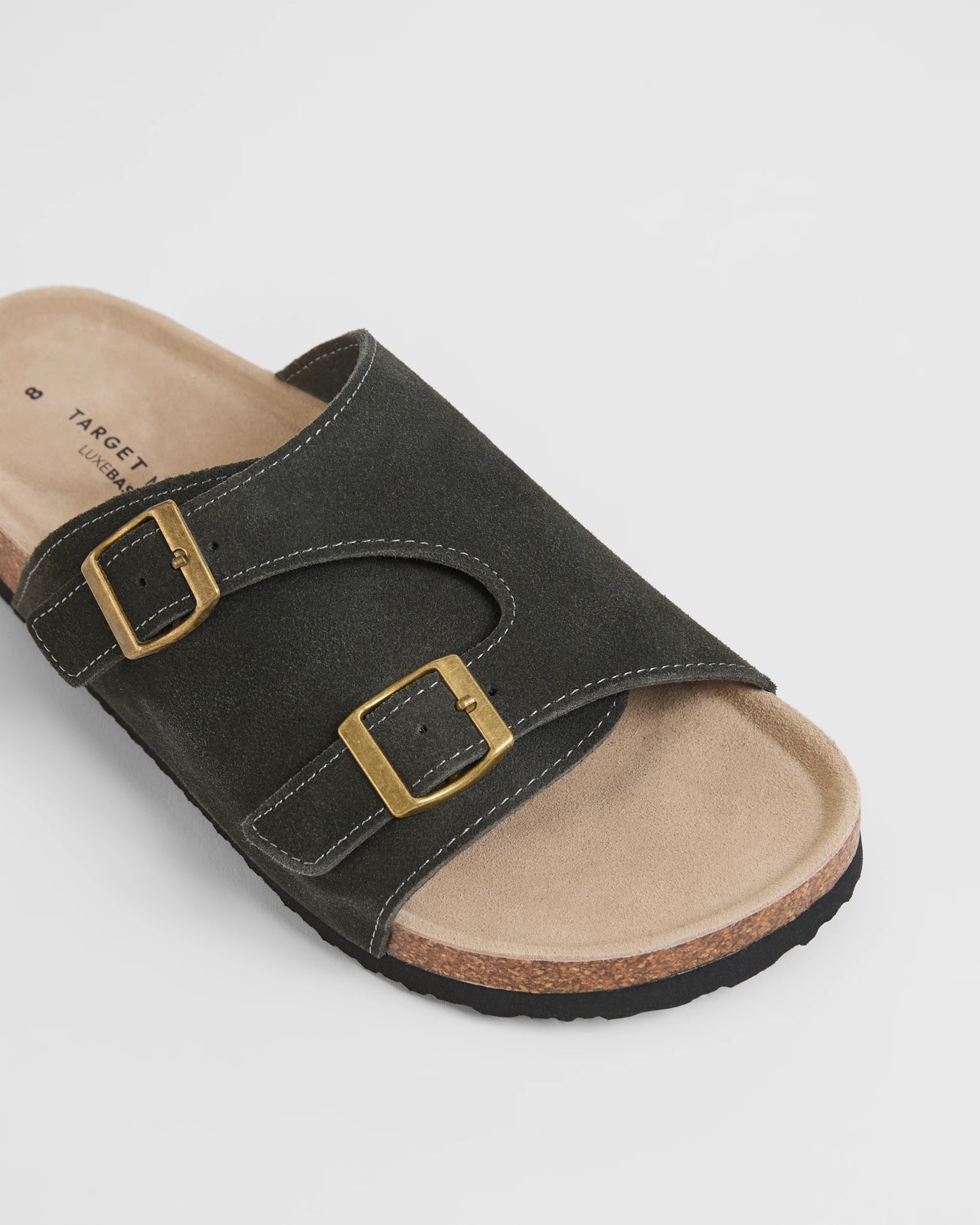 Broad Suede Leather Moulded Cork Slides - Grey Suede 3 of 3
