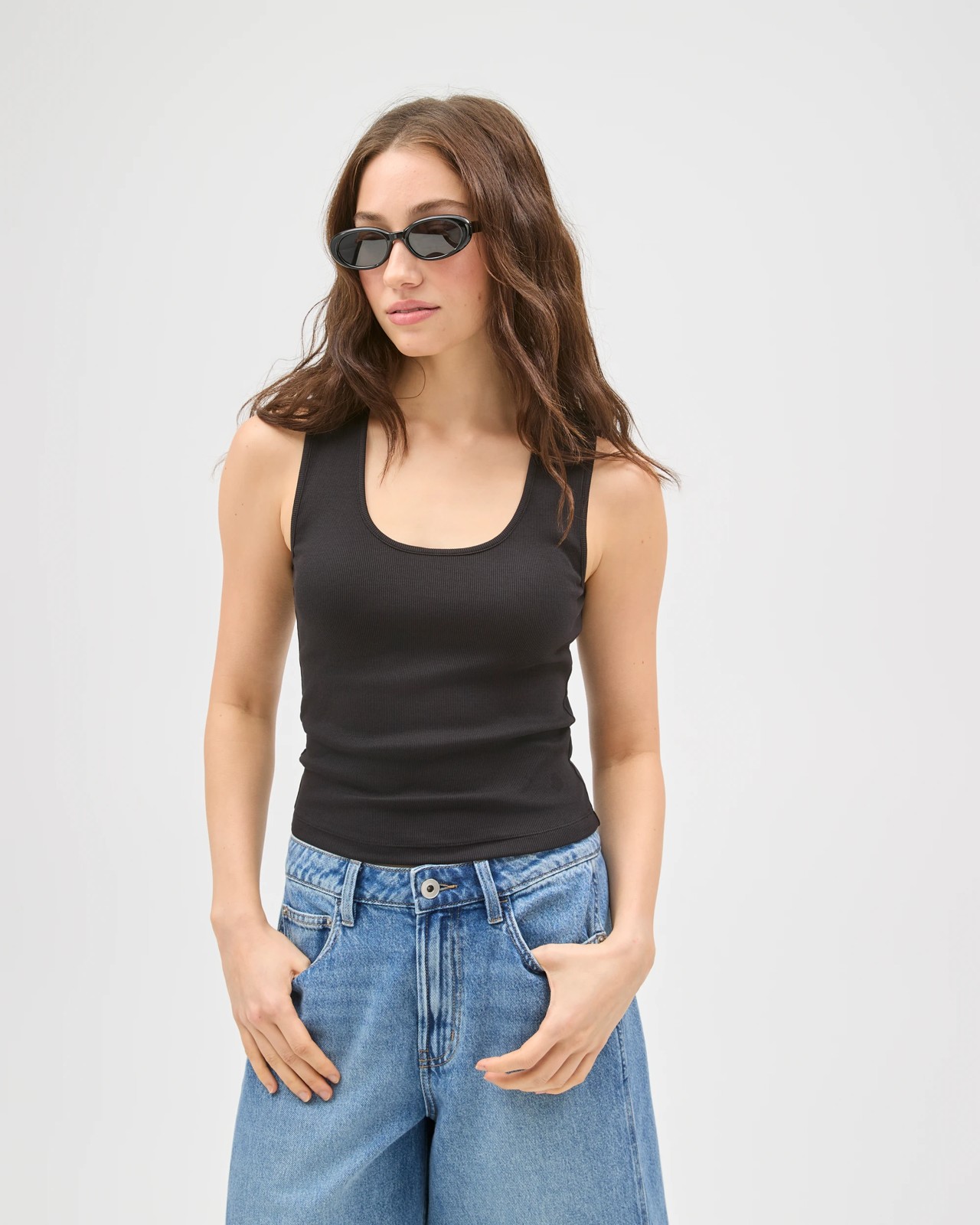 Lily Loves Australian Cotton Blend Scoop Neck Ribbed Tank Top - Black 3 of 5