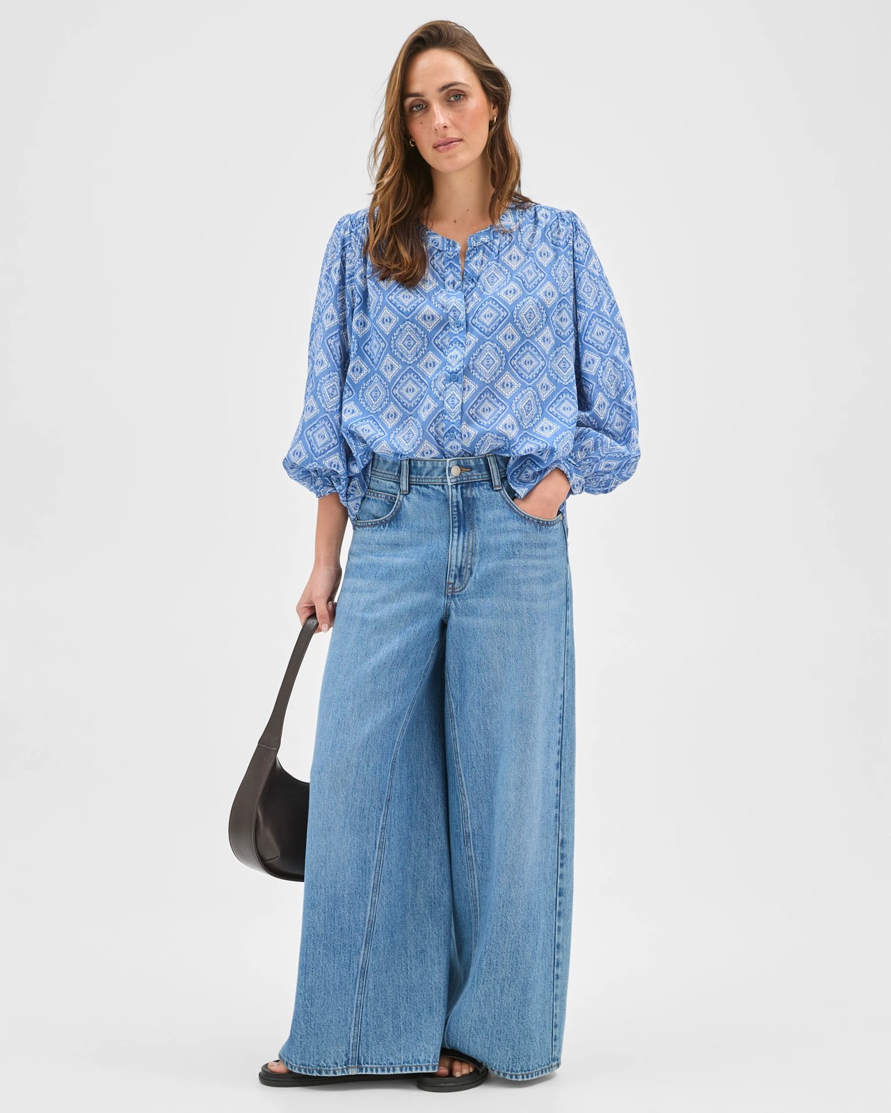 3/4 Sleeve Femme Print Blouse - Geo Print 2 of 5