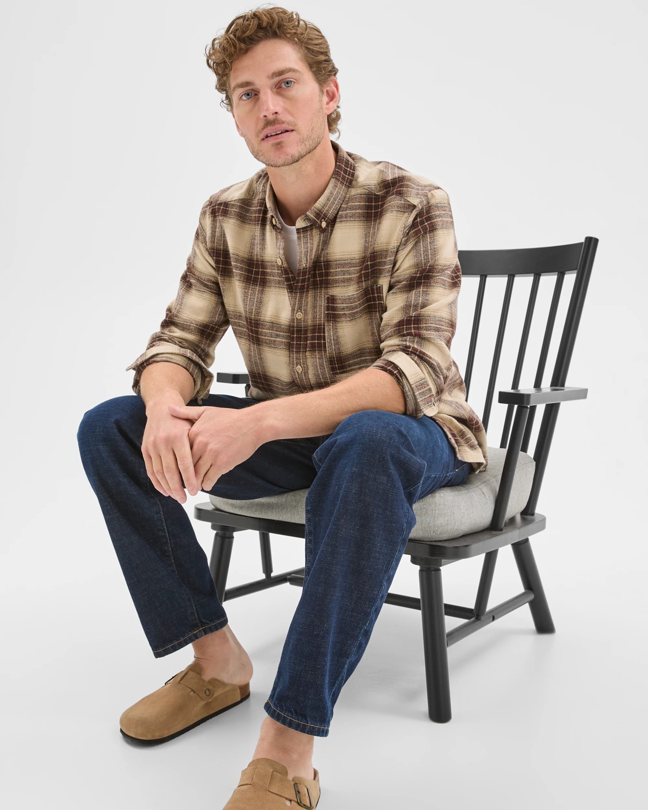 Long Sleeve Brushed Check Shirt - Ecru 5 of 5