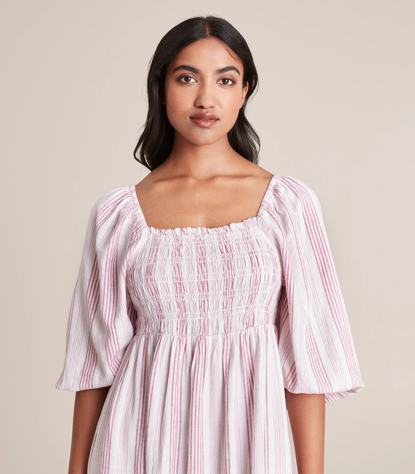 Linen Blend Shirred Bodice Midi Dress Target Australia