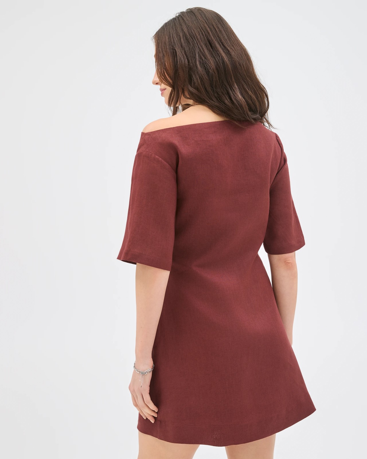 Lily Loves European Linen Off Shoulder Mini Dress - Ganache 5 of 5
