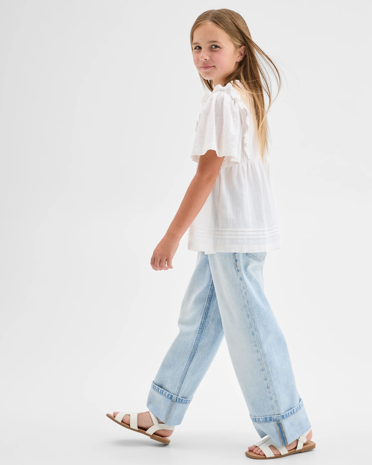 Wide Leg Cuffed Denim Jeans - Light Wash 5 of 5