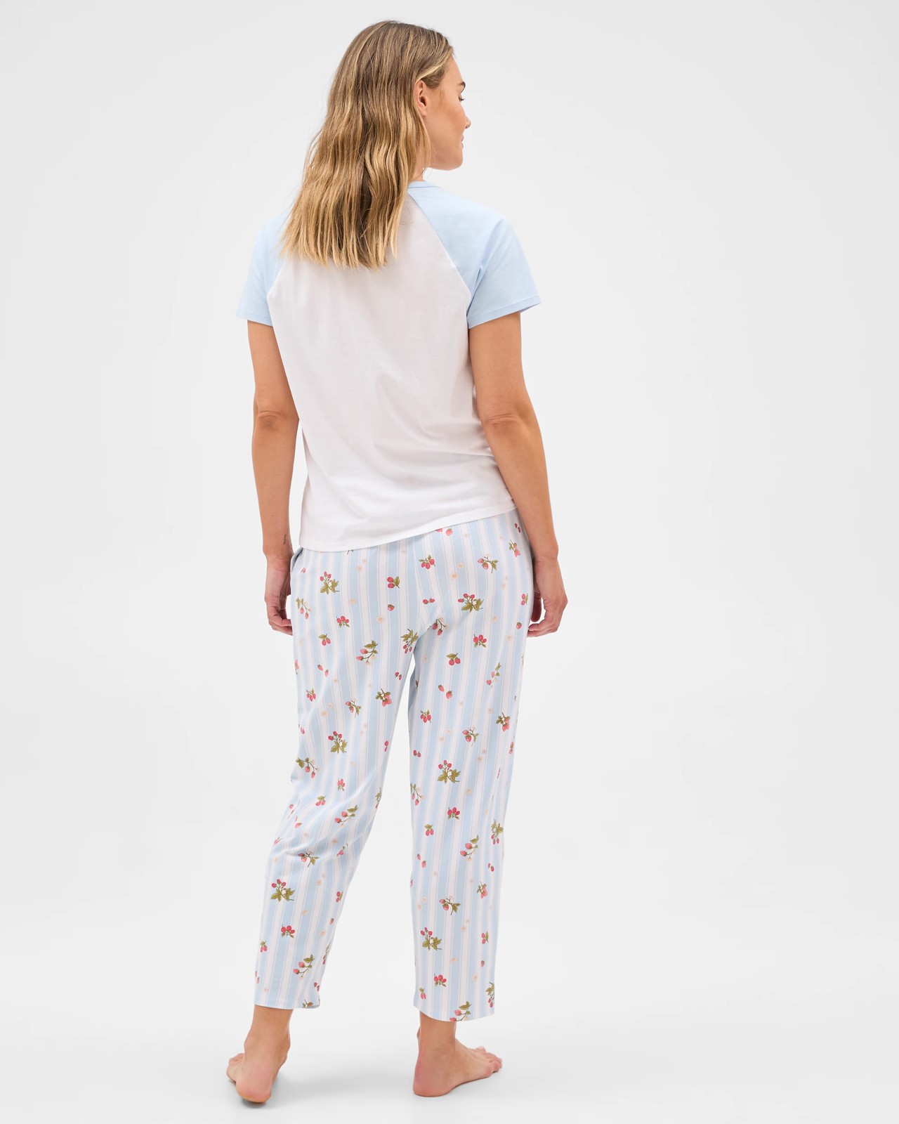 Australian Cotton 7/8 Length Jersey Sleep Pants - Strawberry Blue 6 of 6