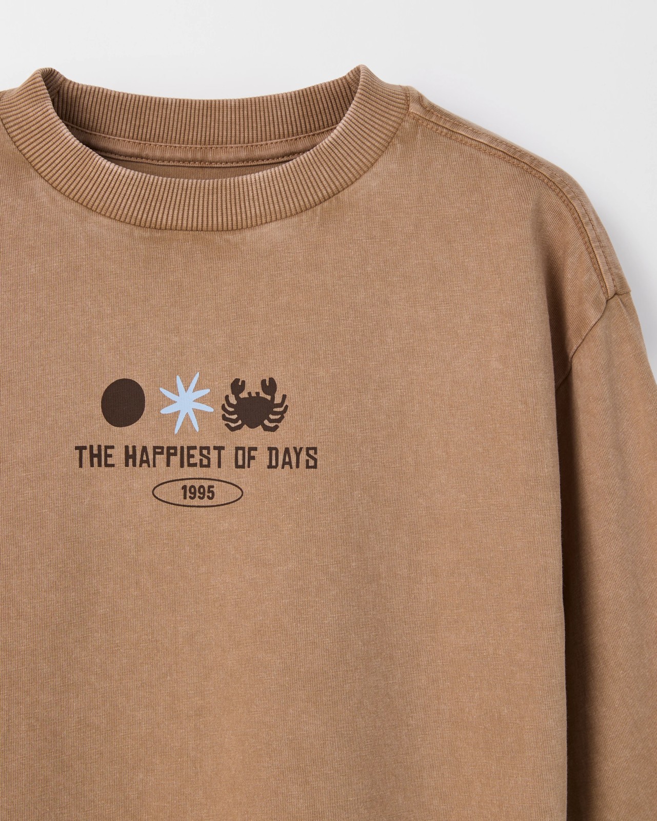 Australian Cotton Long Sleeve Washed Print T-Shirt - Surf Brown 3 of 3