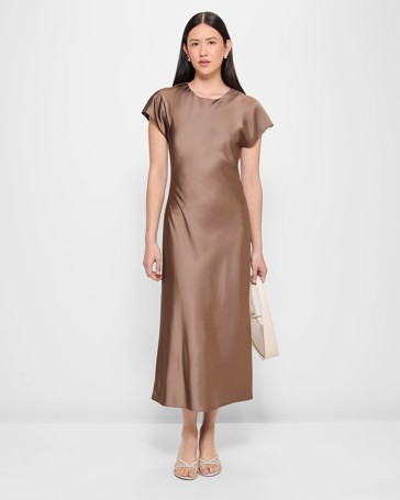 Extended Sleeve Satin Midi Dress - Preview