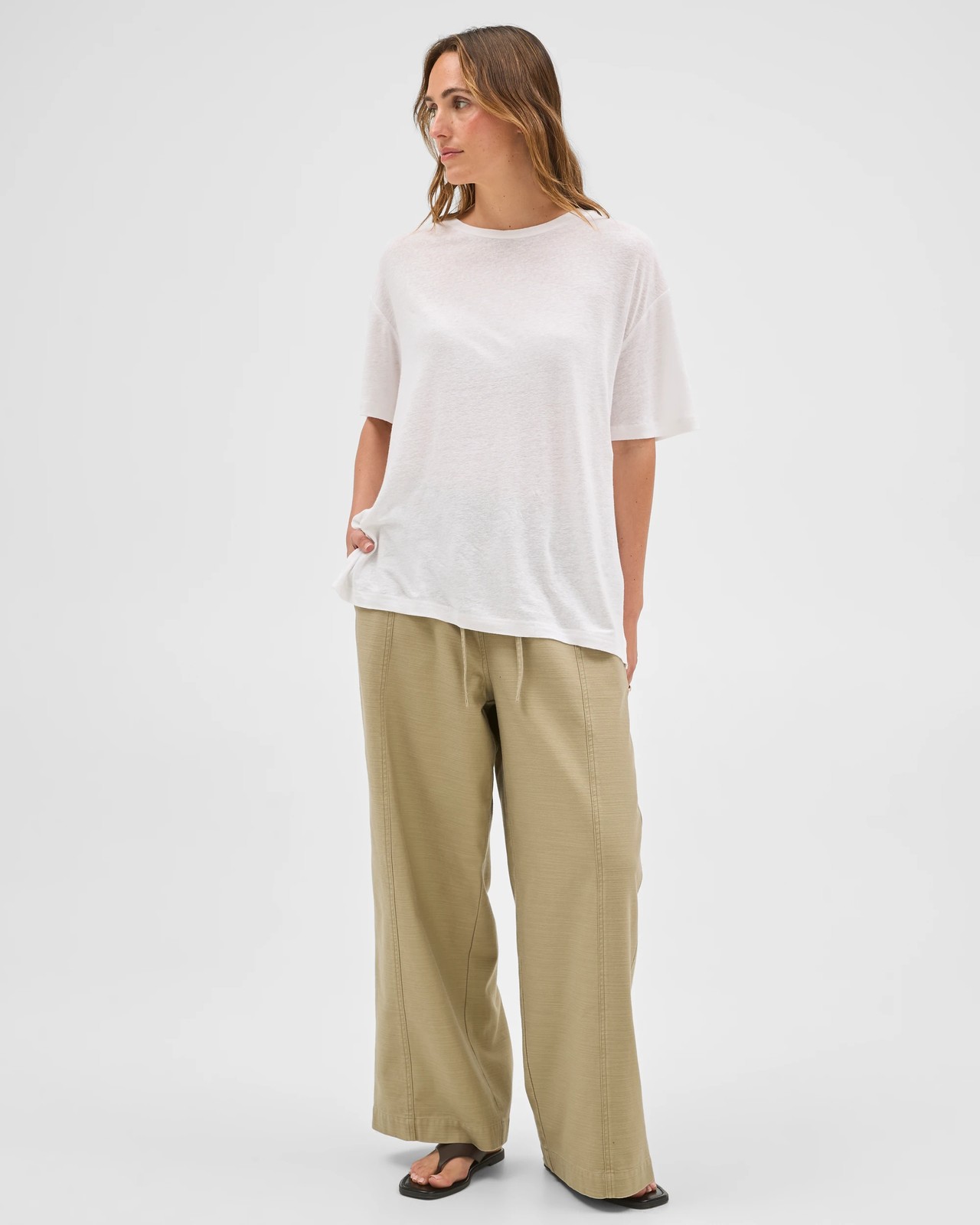 Linen Blend Relaxed T-Shirt - White 6 of 6