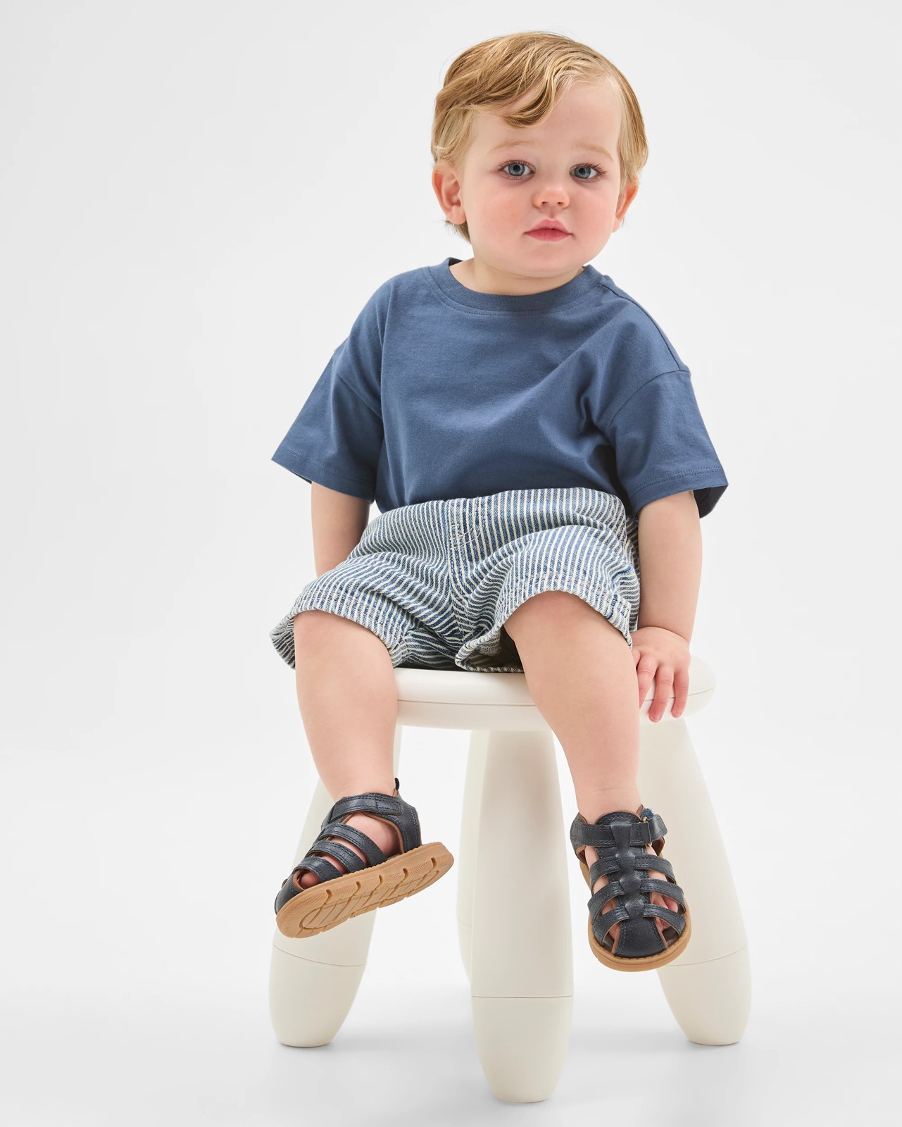 Baby Organic Cotton 3 Pack Relaxed T-Shirts - Navy Stripe/White 2 of 5