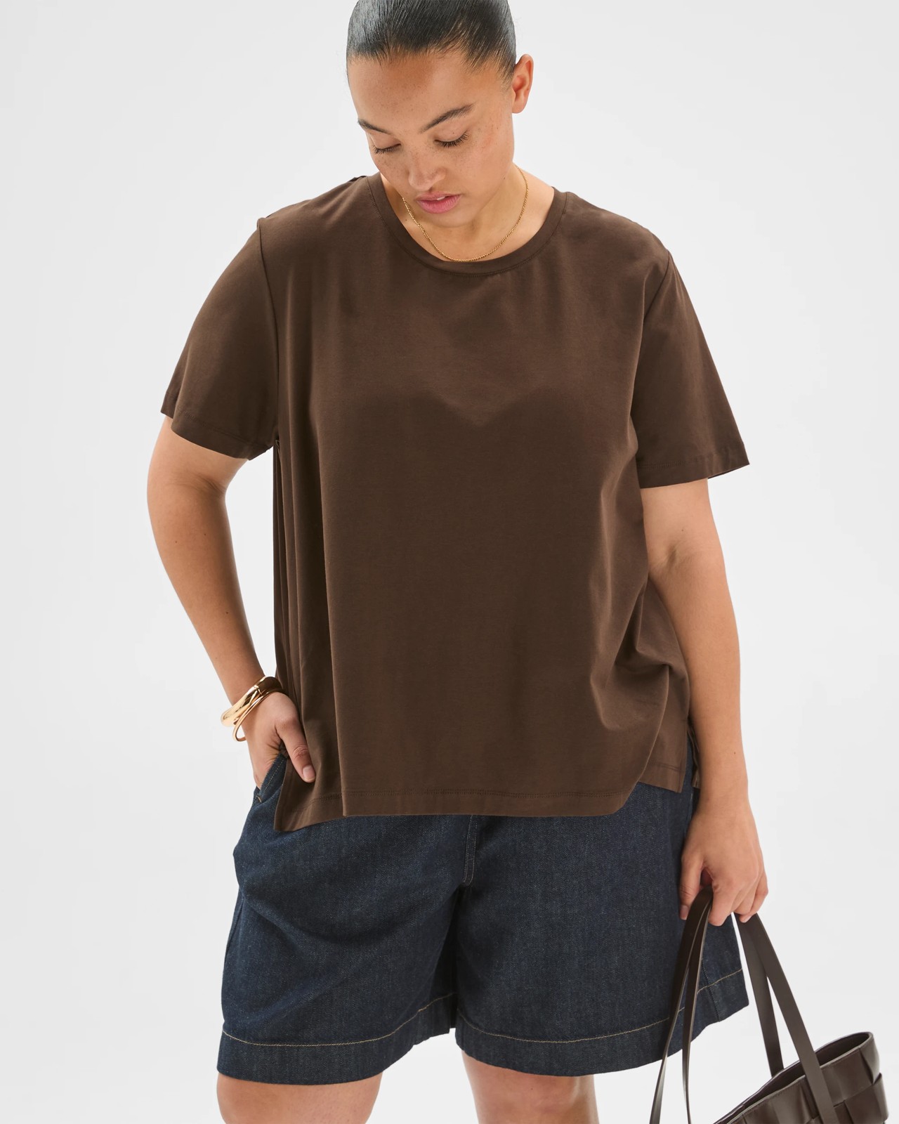 Plus Size Short Sleeve Knit Woven Top 2 of 5