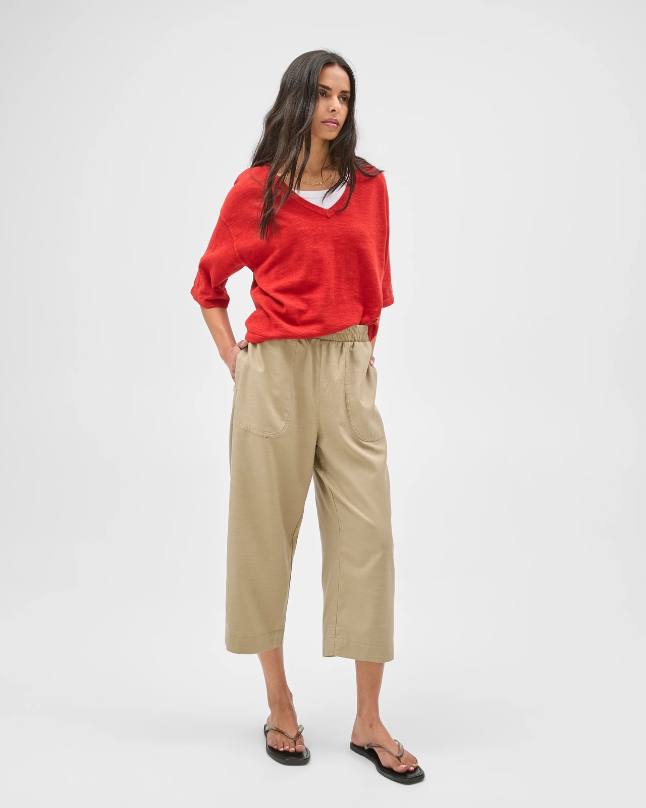 Slub Cropped Pants - Crushed Leaf 2 of 5