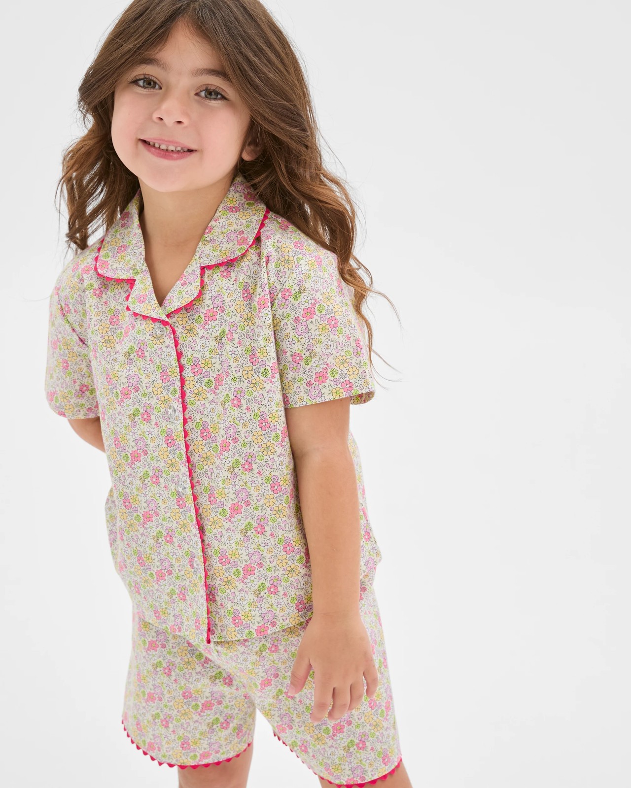 Australian Cotton Younger Girls Ric Rac Shorts Pyjama Set - Floral 2 of 6