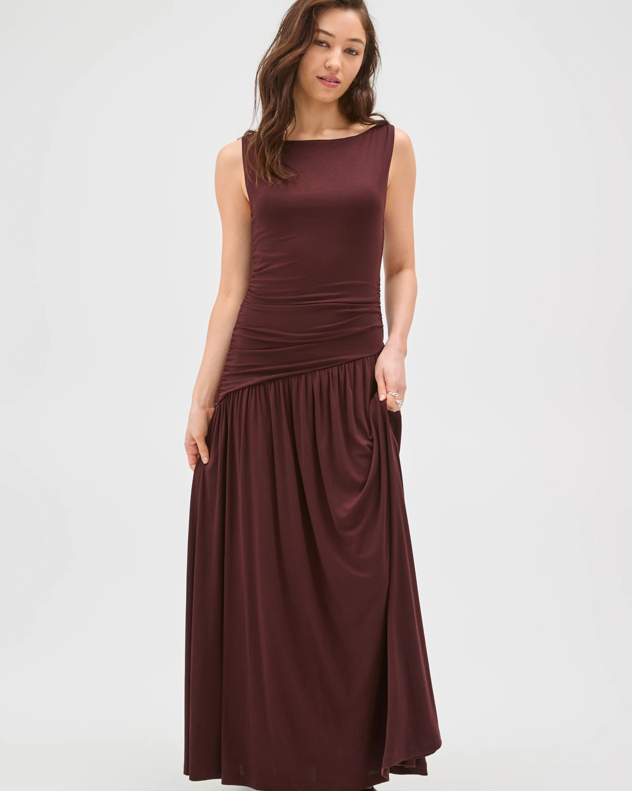Lily Loves Fitted Drape Maxi Dress - Ganache 2 of 5