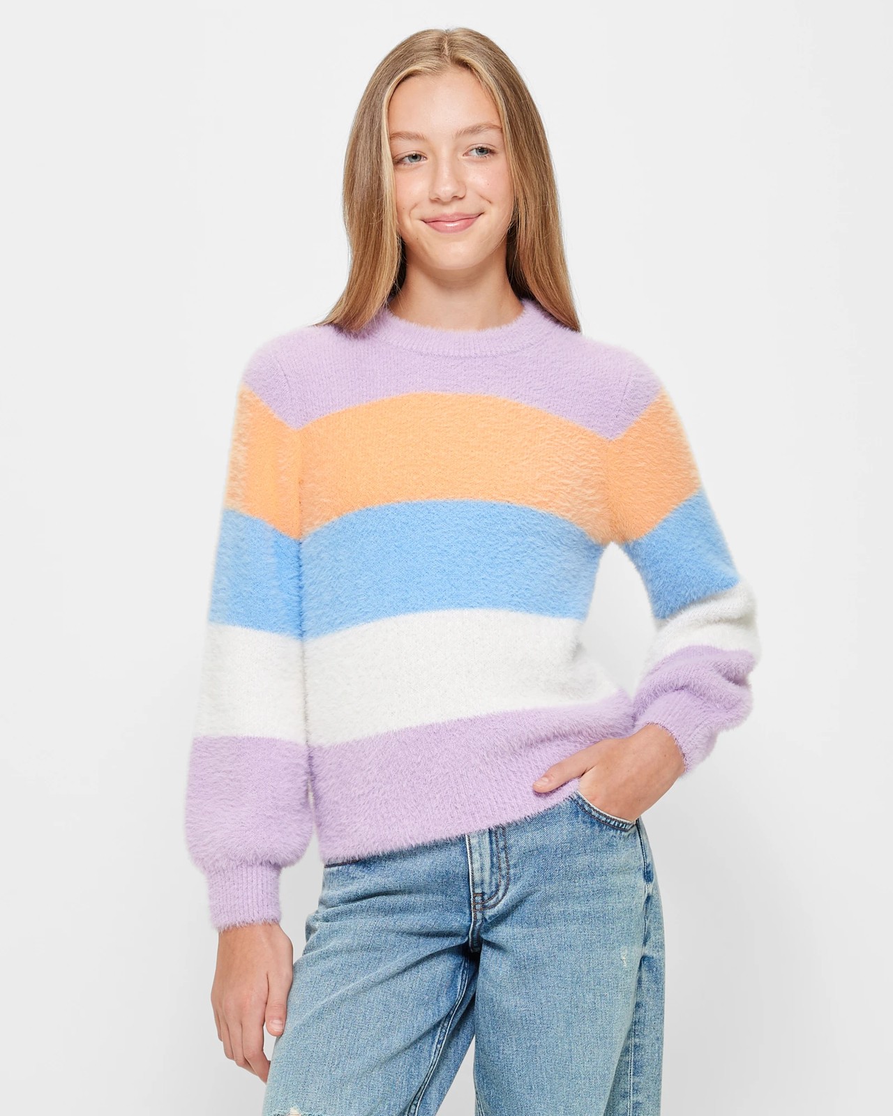 Pink Multi Striped Eyelash Sweater