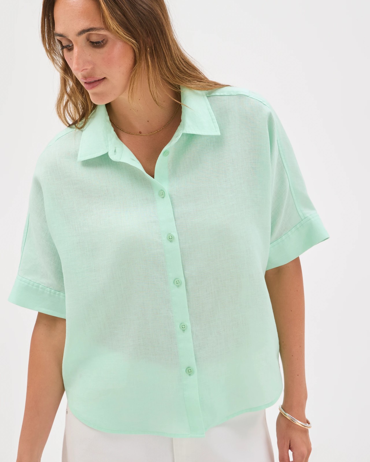European Linen Short Sleeve Shirt - Ice Bay 4 of 6