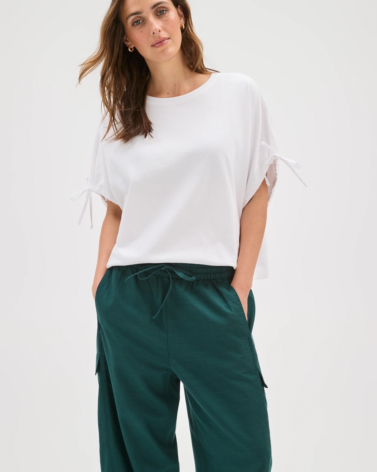 Slub Cargo Pull On Pants - Deep Green 3 of 5