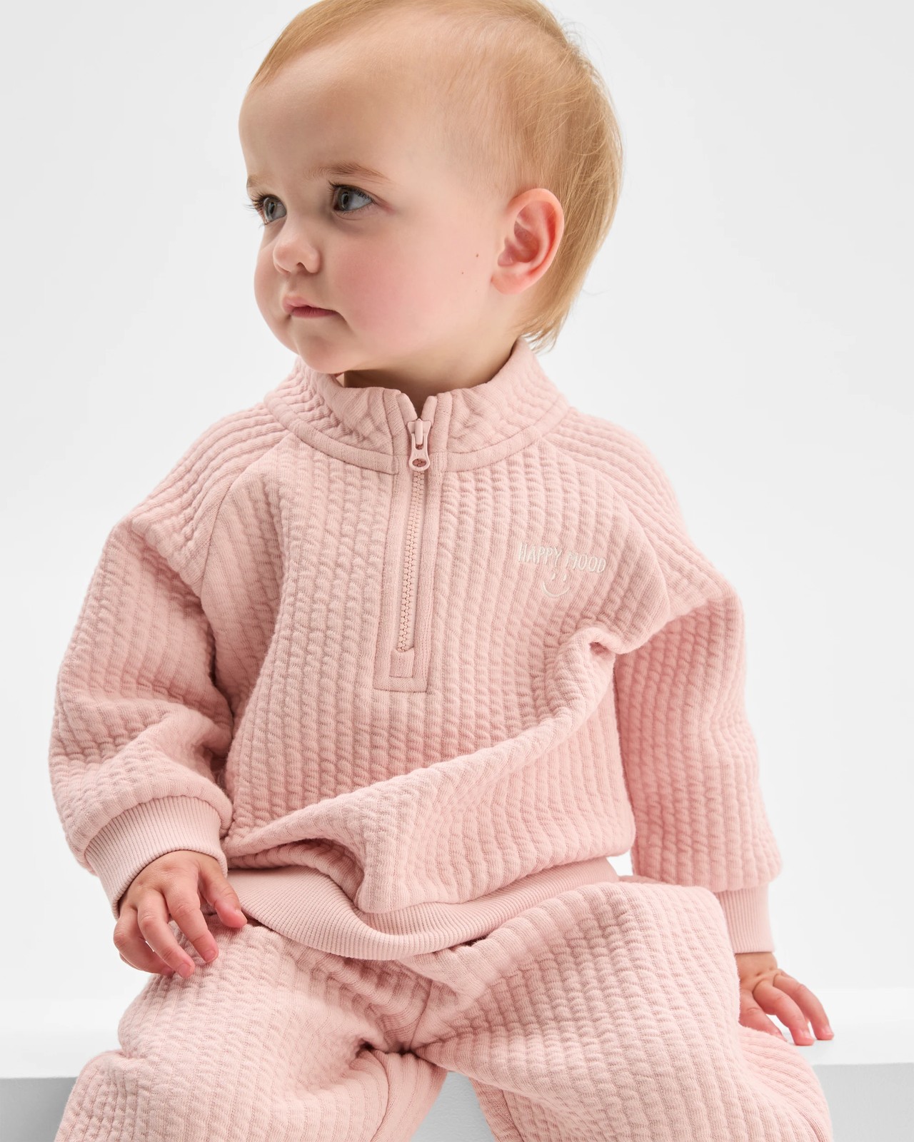 Baby Organic Cotton Quilted Quarter Zip Pullover Jumper - Lotus 2 of 5