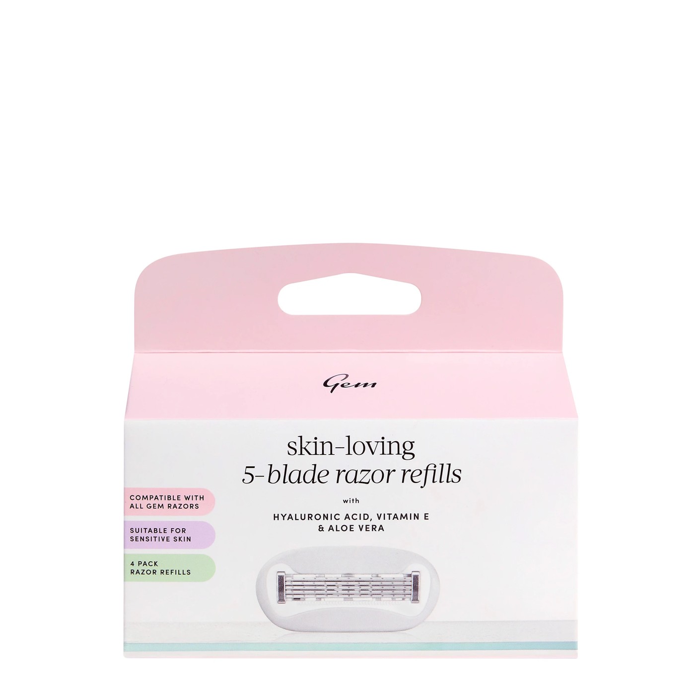 Gem 4 Pack Skin-Loving 5-Blade Razor Refills - Hyaluronic Acid, Aloe Vera and Vitamin E 3 of 3