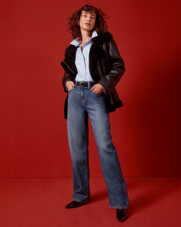 Loose Fit Mid Rise Full Length Wide Leg Denim Jeans - Imogen