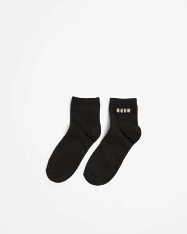 Australian Cotton Blend Embroidered Daisy 3/4 Crew Socks