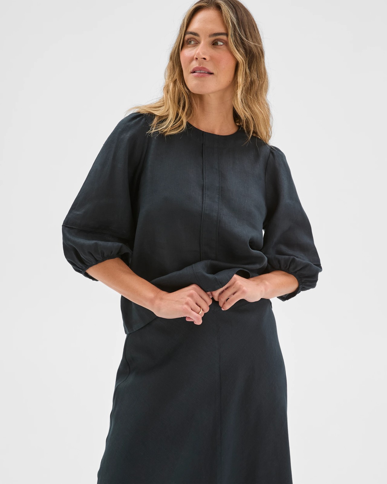 European Linen Femme Popover Blouse - Black 4 of 6