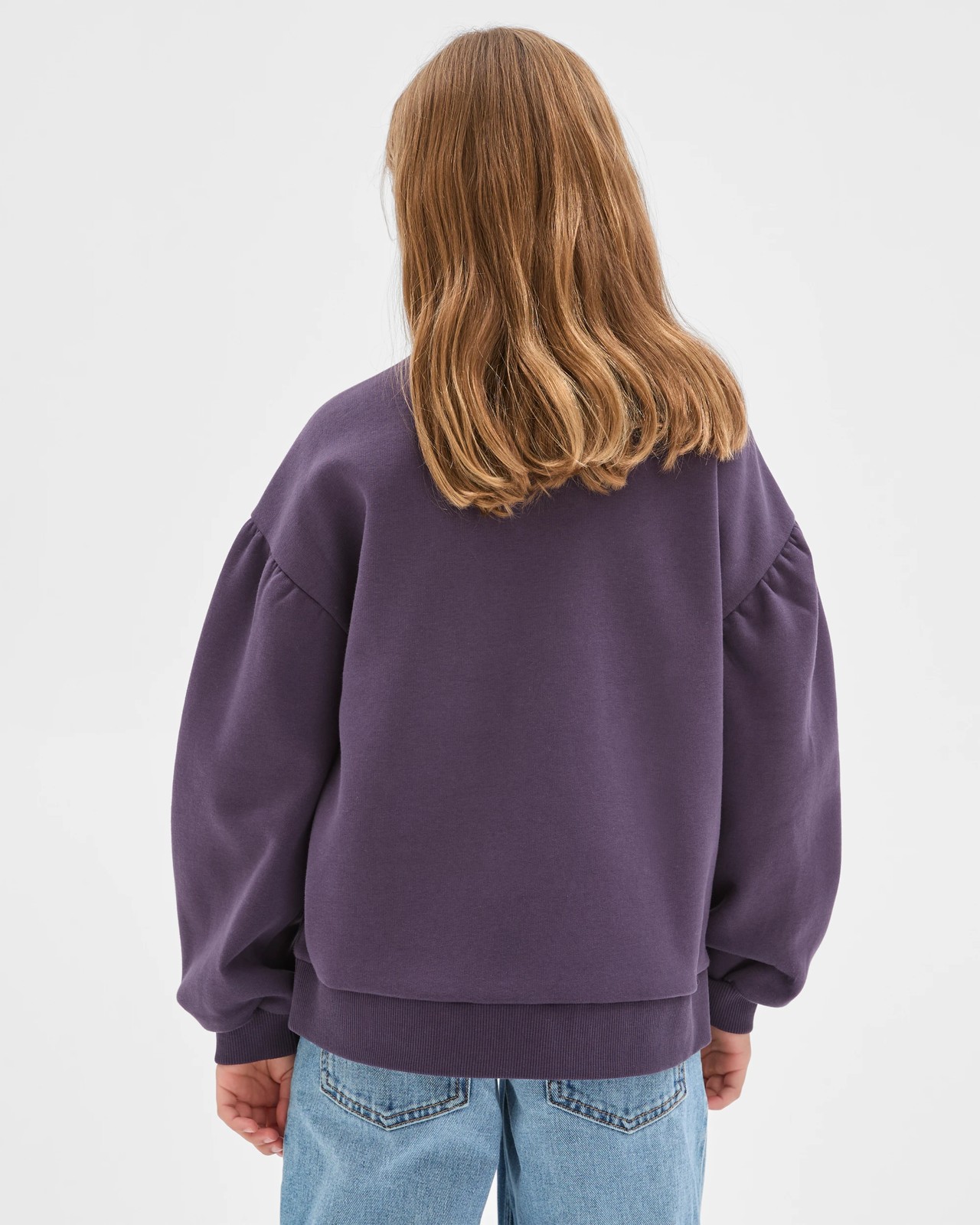 Australian Cotton Blend Balloon Sleeve Fleece Sweat Top - Purple 4 of 6