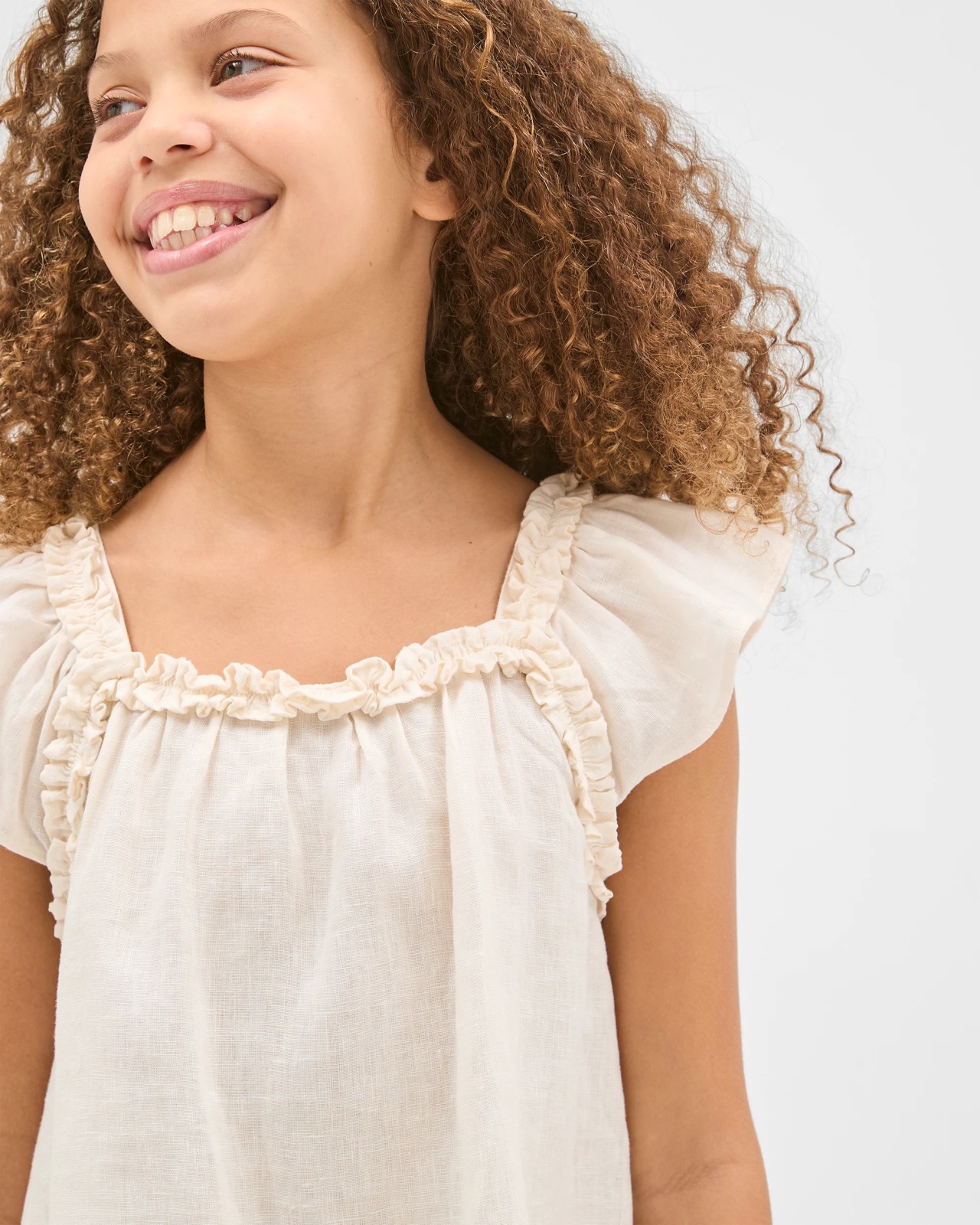 European Linen Flutter Sleeve Tank Top - Cream 3 of 6
