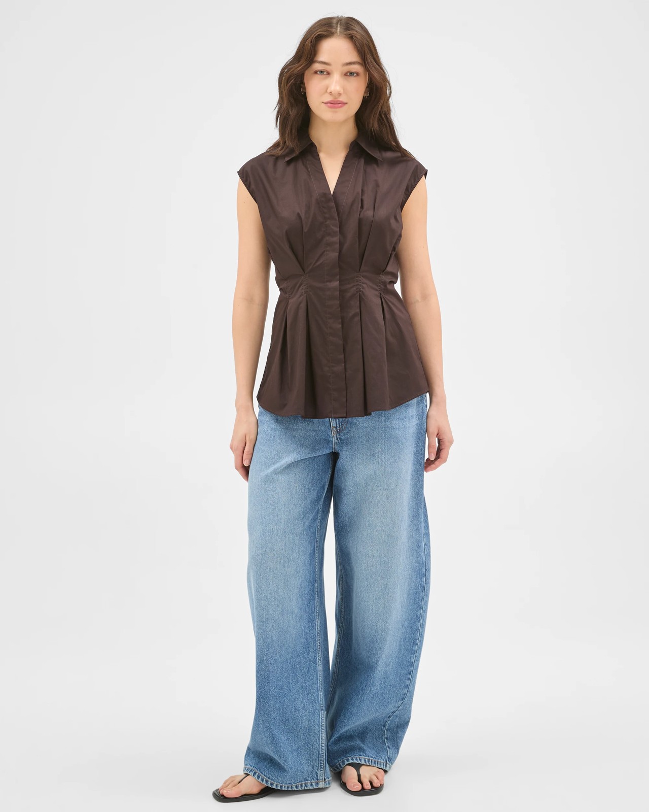 Lily Loves Australian Cotton Sleeveless Poplin Shirt - Truffle 4 of 6