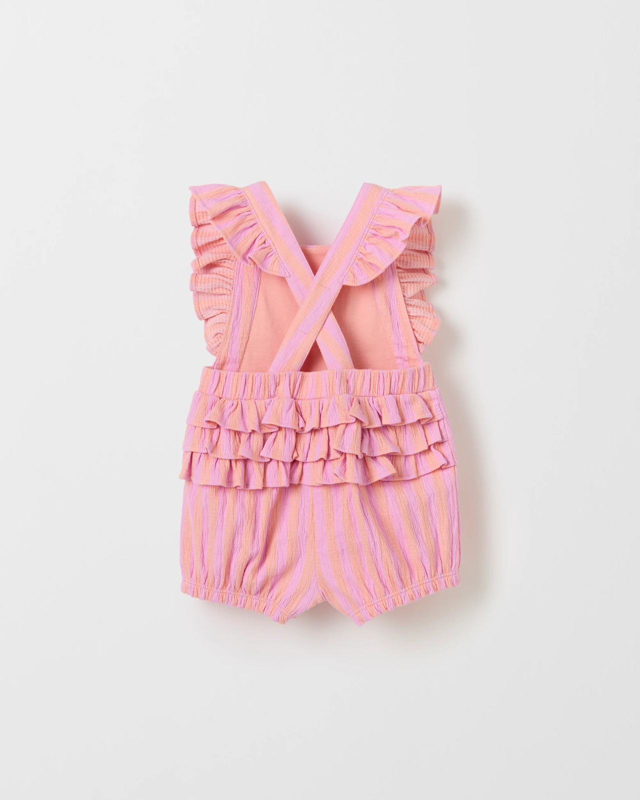 Baby Organic Cotton Rich Knit Sunsuit - Stripe Peach Lilac 5 of 5