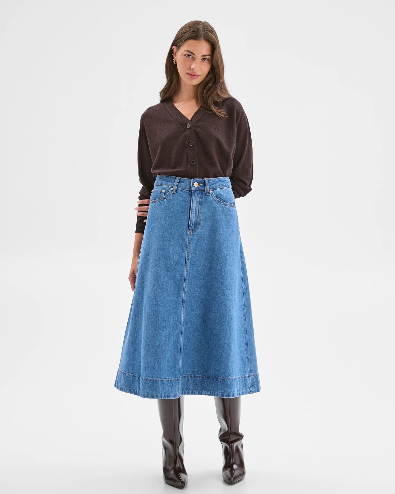 Petites A-Line Midi Denim Skirt 6 of 6