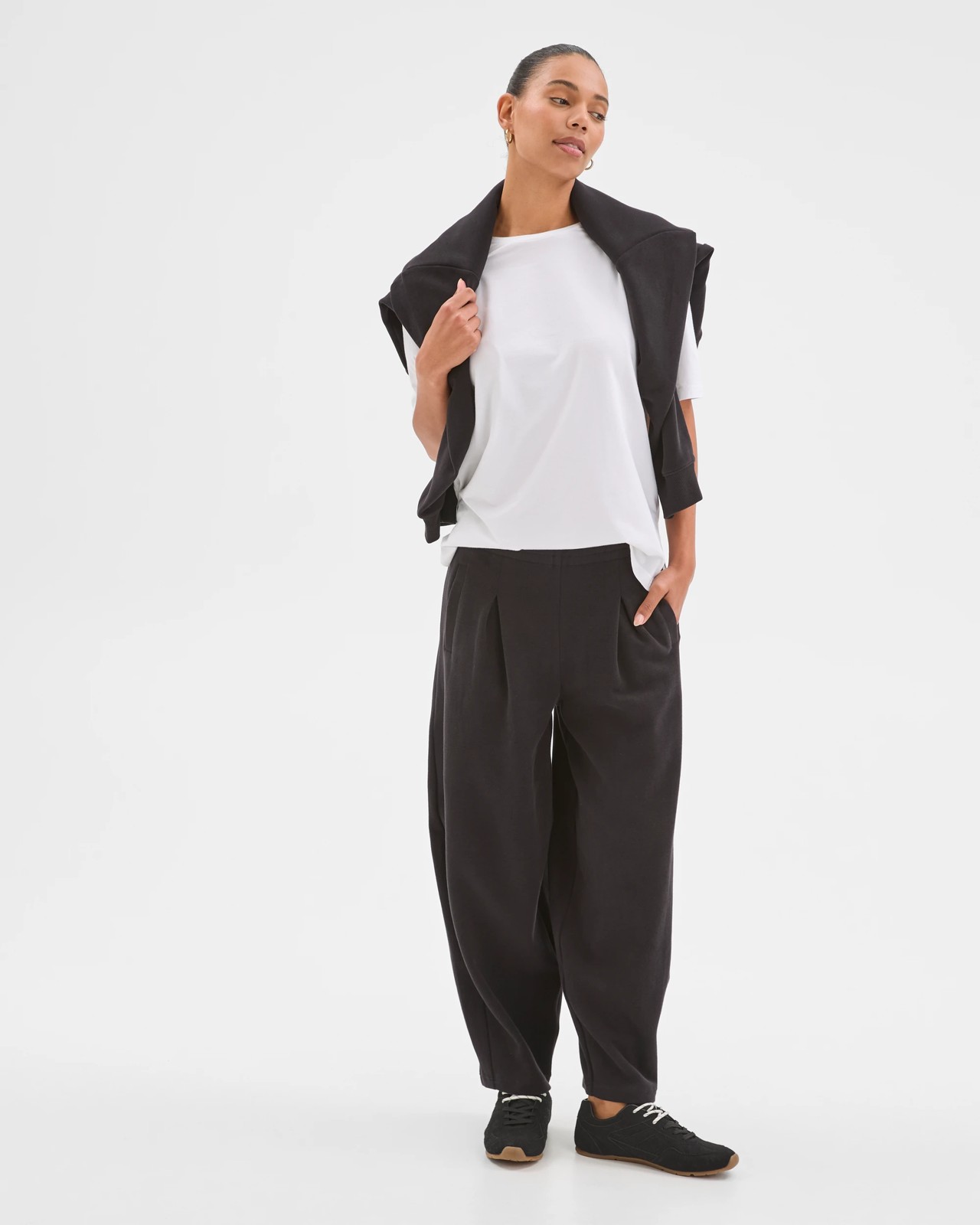 Active Australian Cotton Blend Sueded Rib Barrel Leg Pants - Black 5 of 5