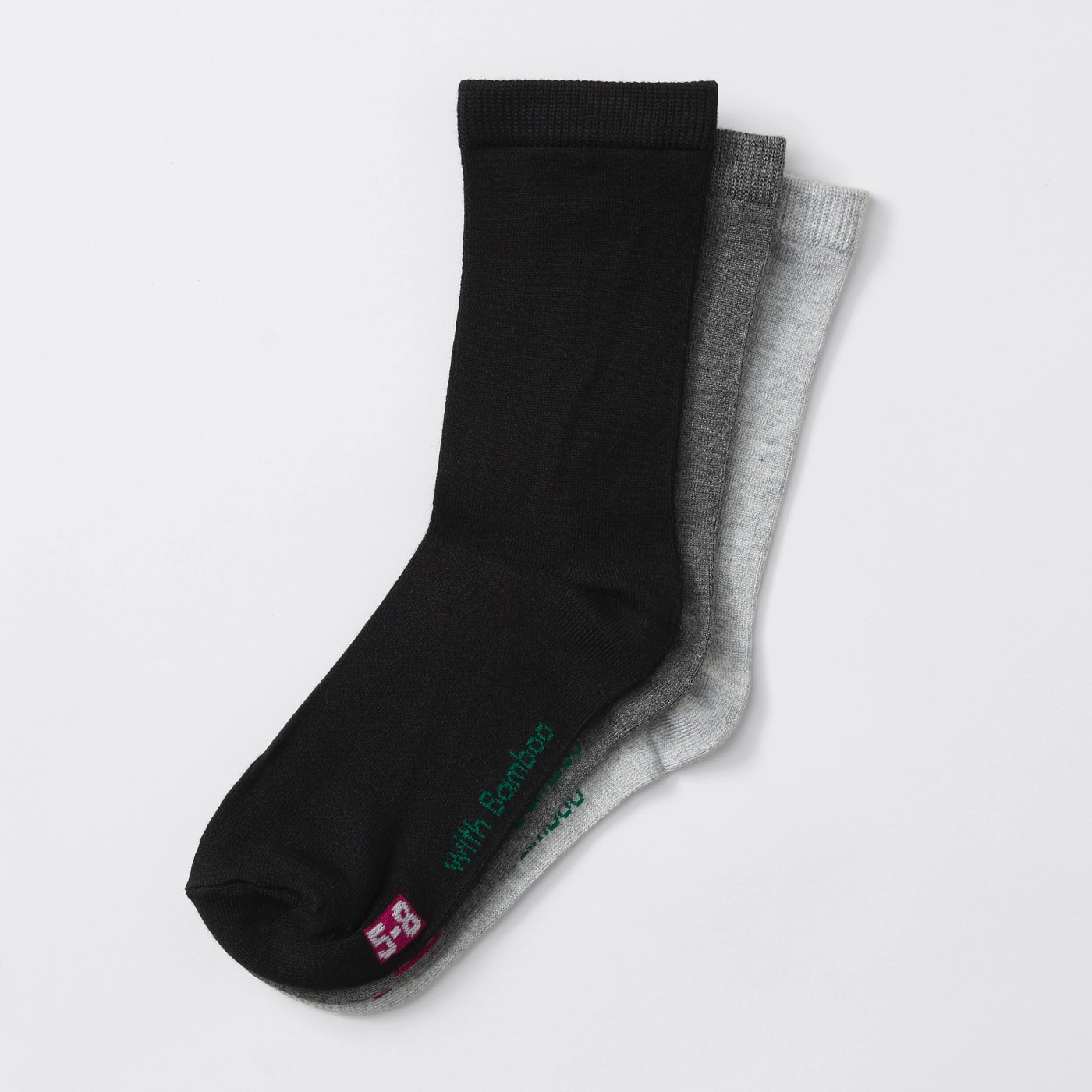 Underworks 3 Pack Eco-Friendly Bamboo Crew Socks - Black/Charcoal/Grey 3 of 3