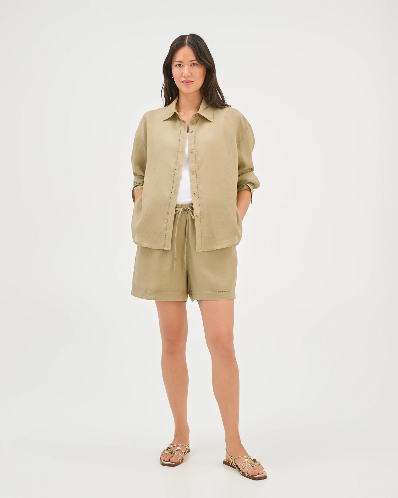 Long Sleeve Trim Detail Shirt - Crushed Leaf 5 of 5