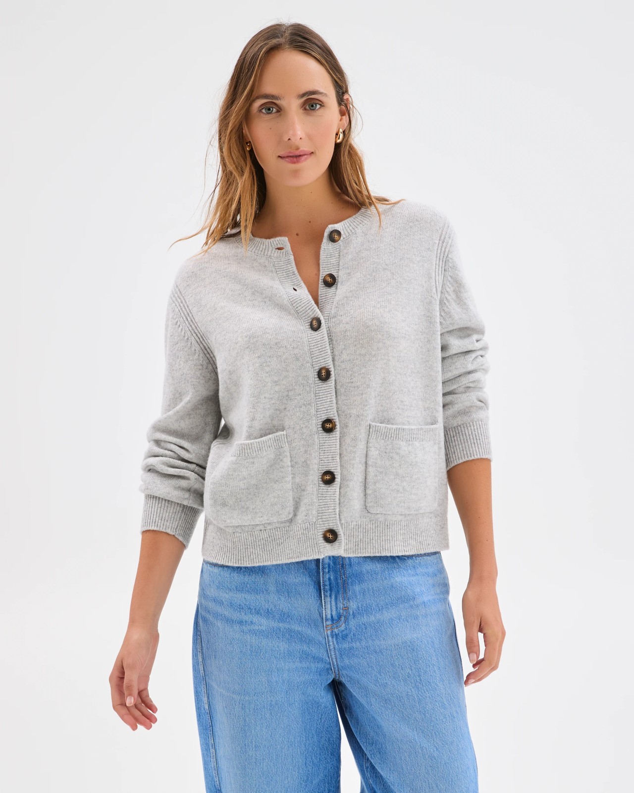 Lambswool Balloon Sleeve Cardigan - Light Grey Marle 5 of 6