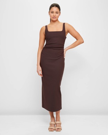 Australian Cotton Rib Racer Midi Dress - Lily Loves - Oatmeal