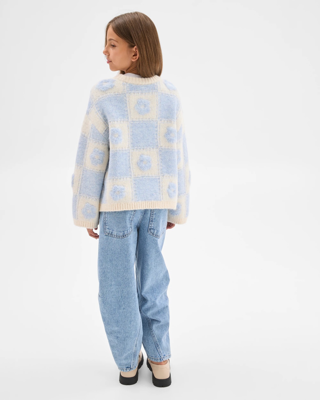 Checkerboard Knit Sweater - Flower Blue 4 of 5