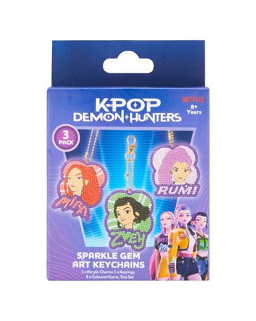 3 Pack KPop Demon Hunters Sparkle Gem Art Keychains