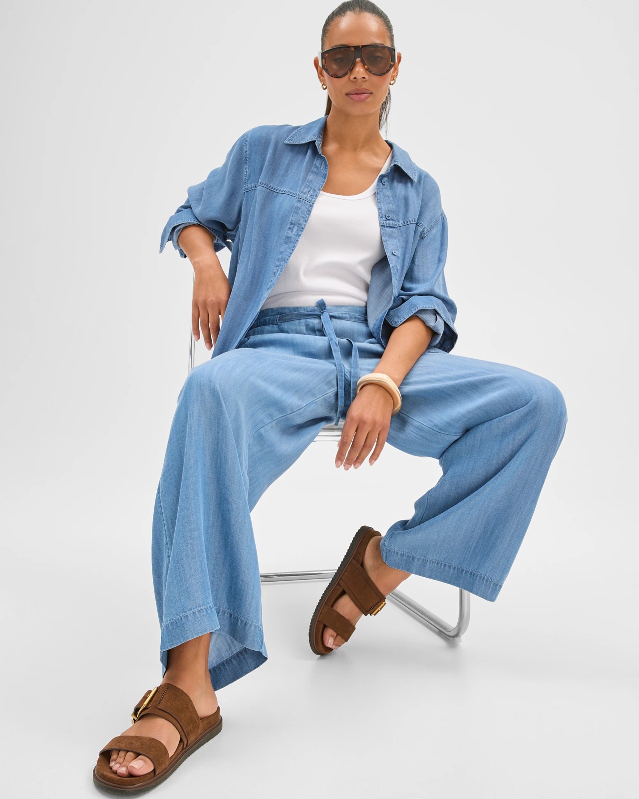 Straight Leg Tie Chambray Pants 3 of 6
