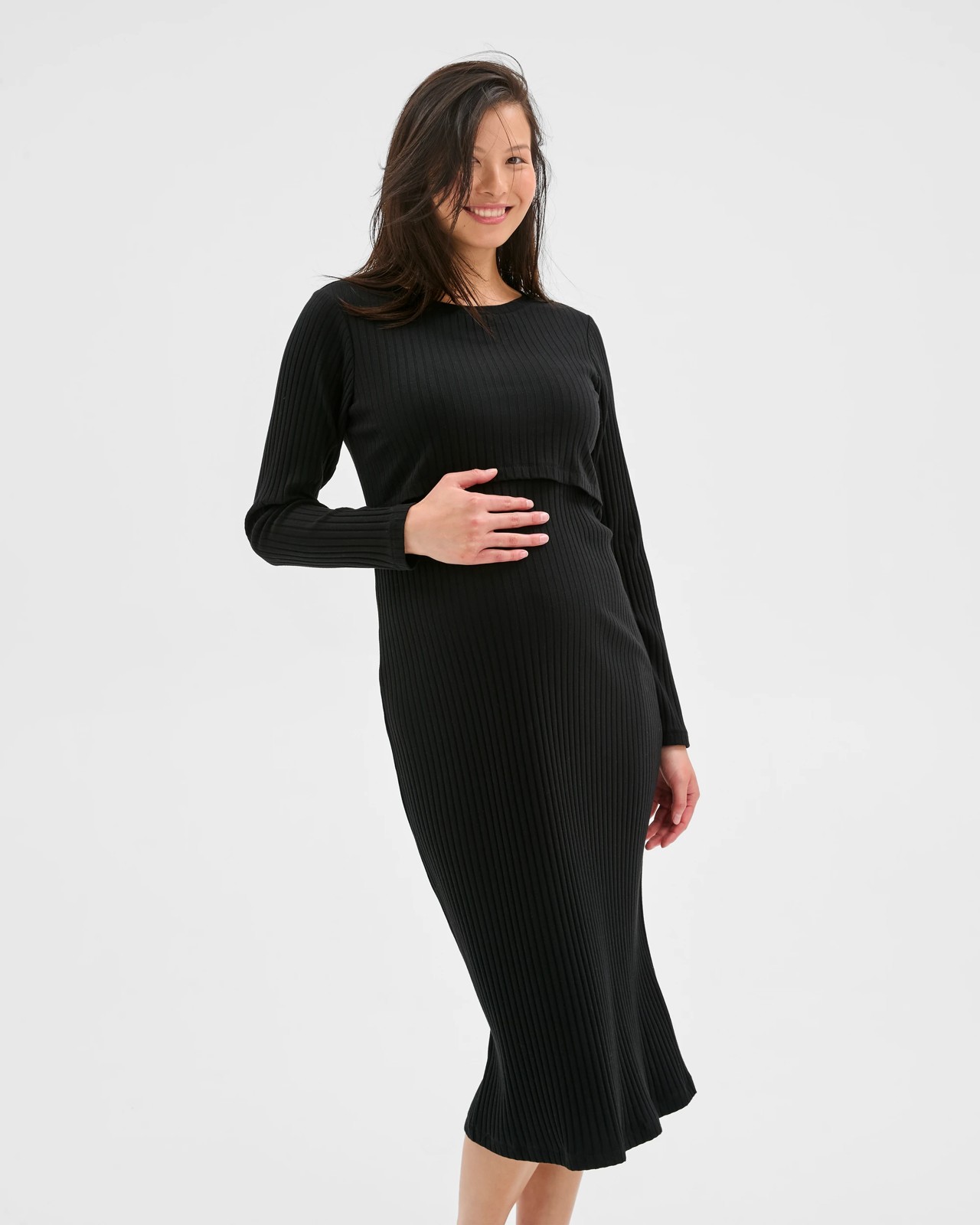 Maternity Australian Cotton Blend Long Sleeve Rib Knit Dress 3 of 5