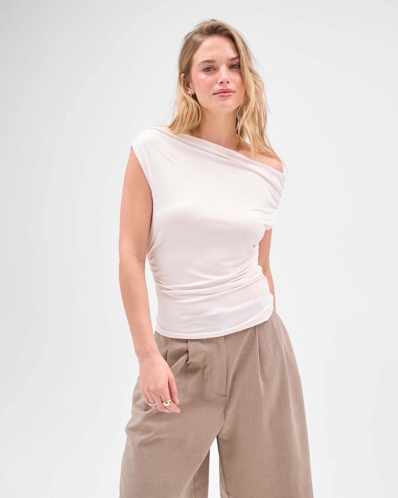 Lily Loves Drape Off Shoulder Top - Pale Oat 3 of 6