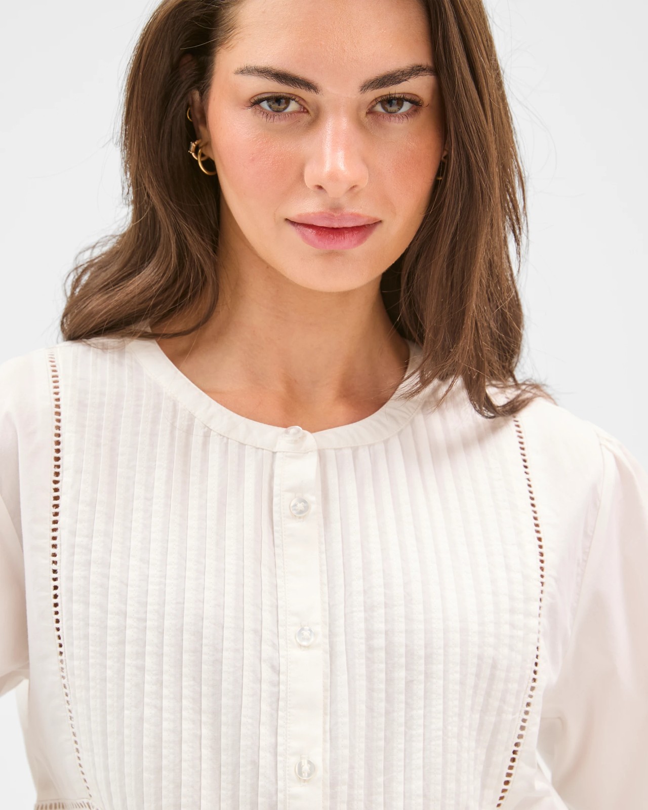 Petites Long Sleeve Trim Detail Pintuck Blouse 5 of 6