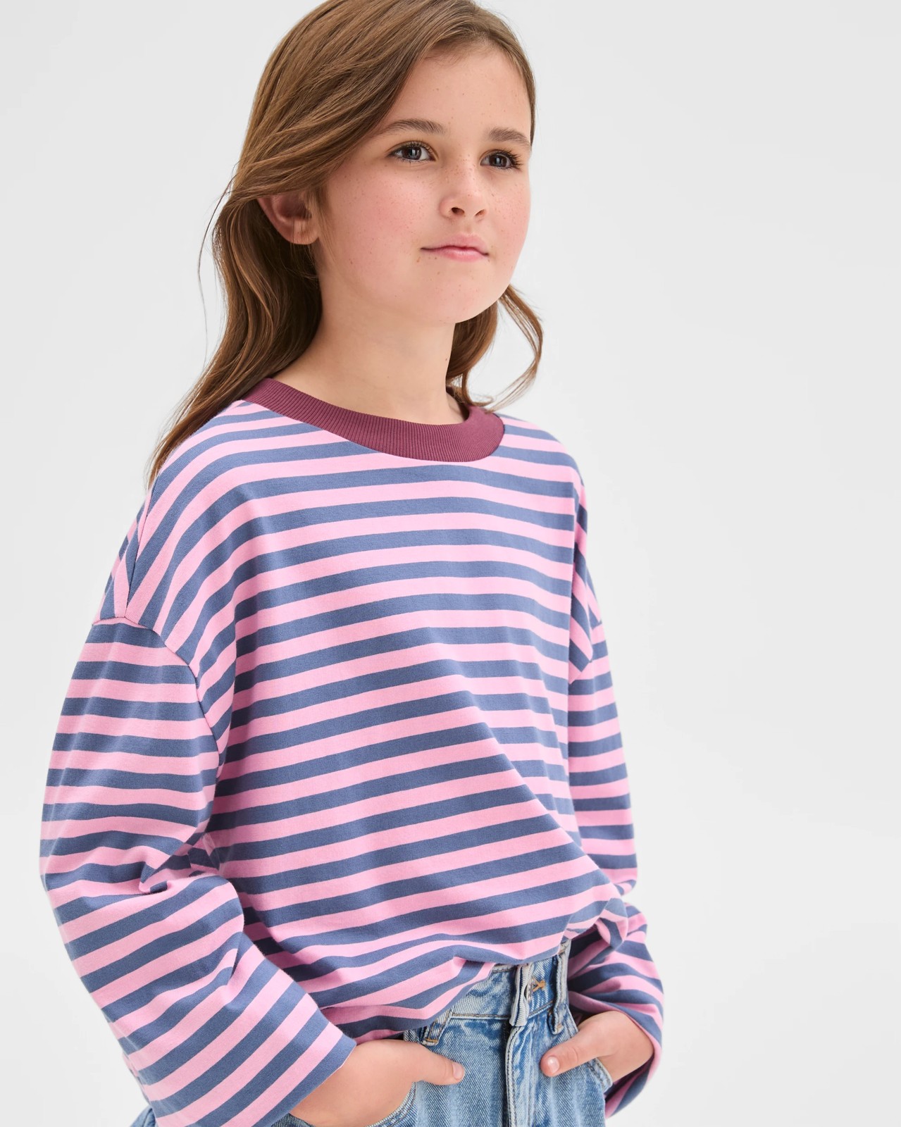 Australian Cotton Long Sleeve T-Shirt - Pink / Navy 3 of 5